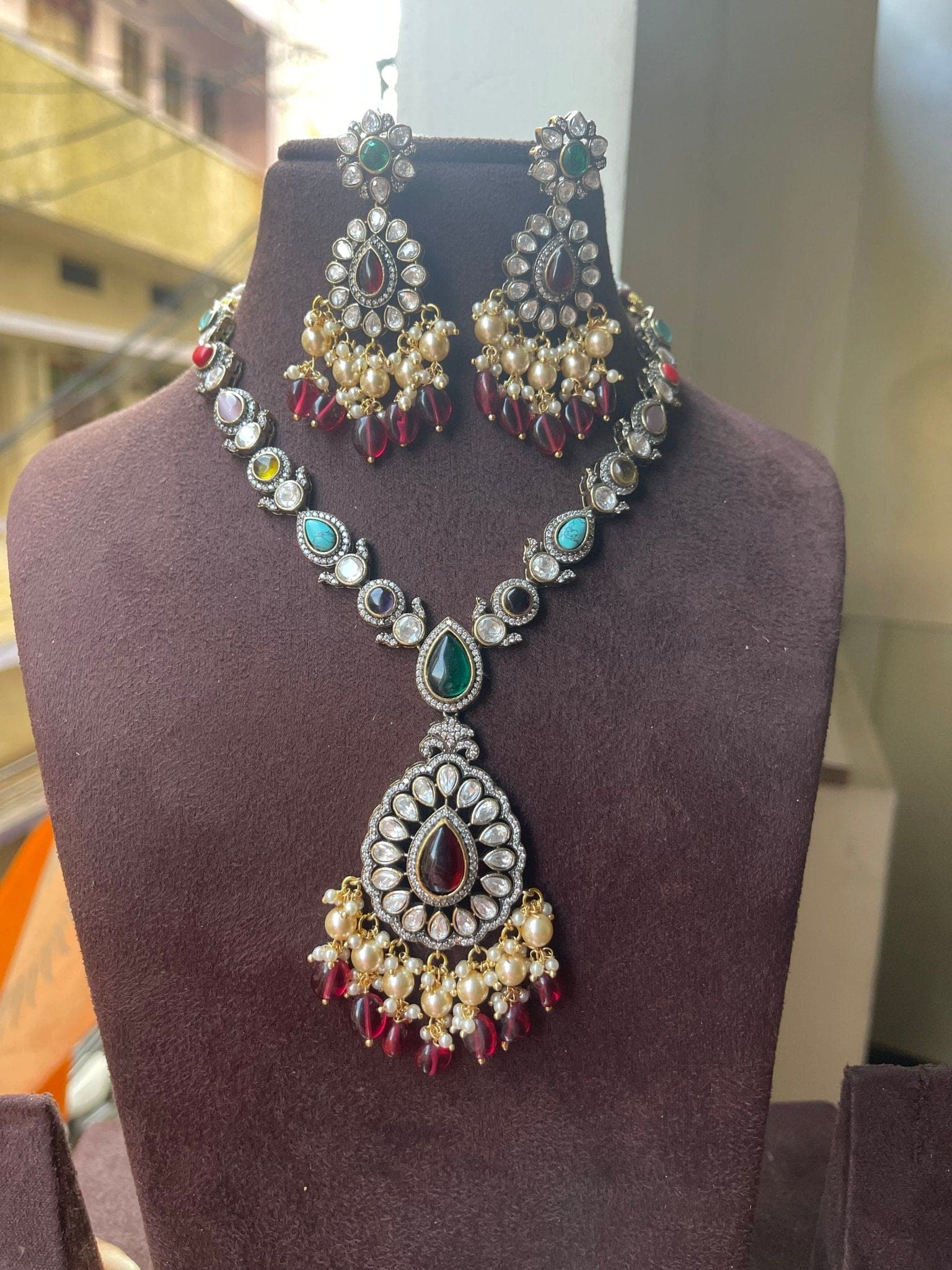 real kundan navaratana moissanite necklace - Alluring Accessories