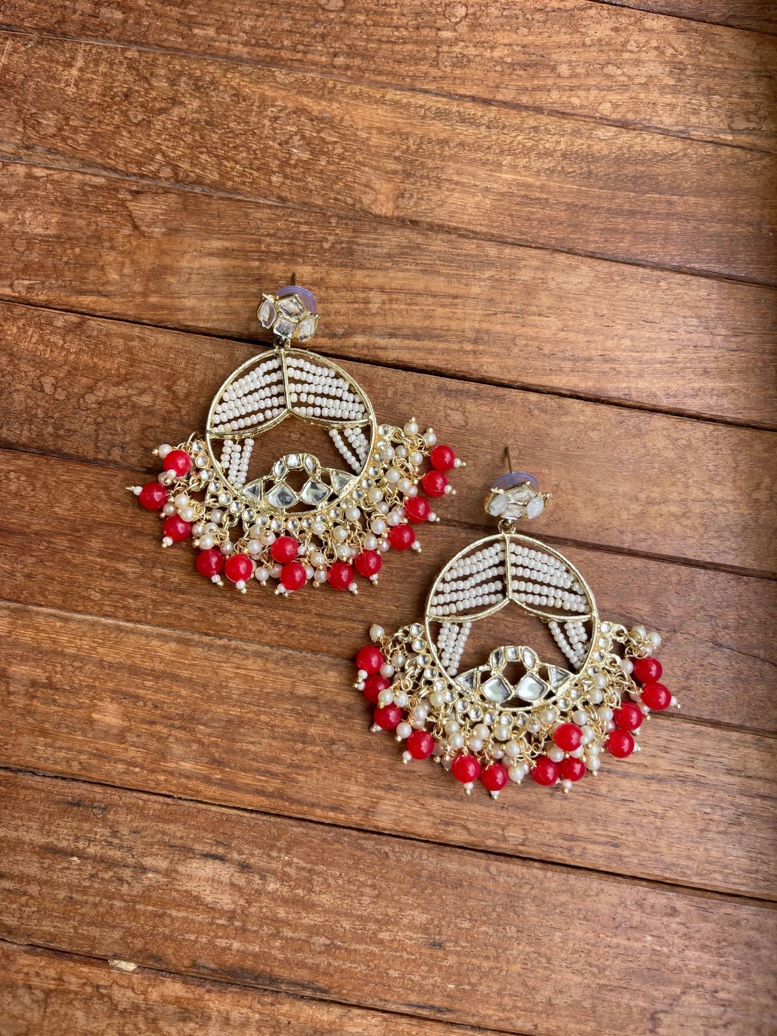 Red beads chandbali earrings - Alluring Accessories