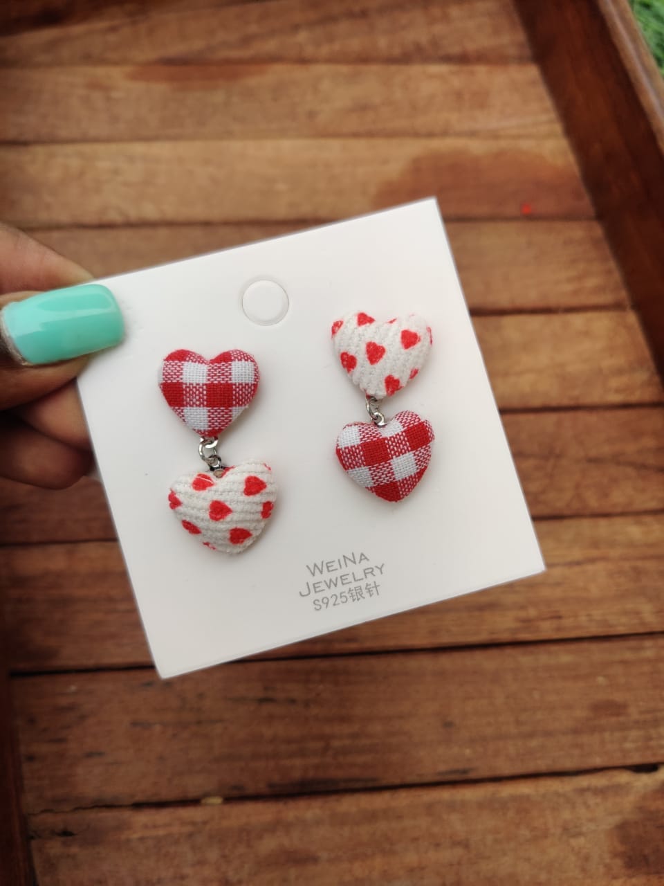 Red check heart two layer earrings - Alluring Accessories