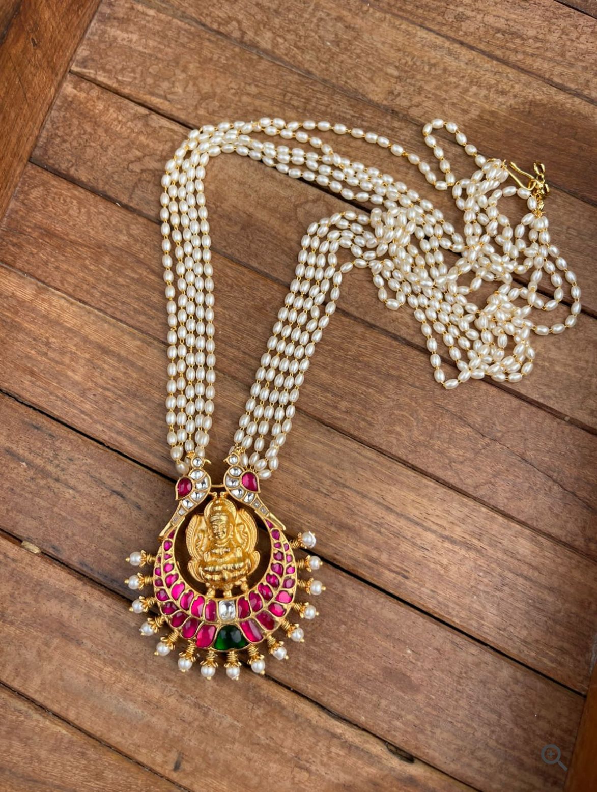 Rice pearl real kundan jadau lakshmi parrot long haram - Alluring Accessories