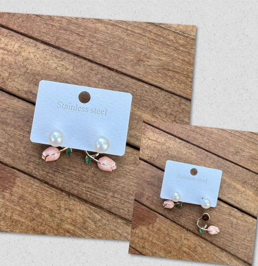 Rose pearl front and back earrings - Alluring Accessories