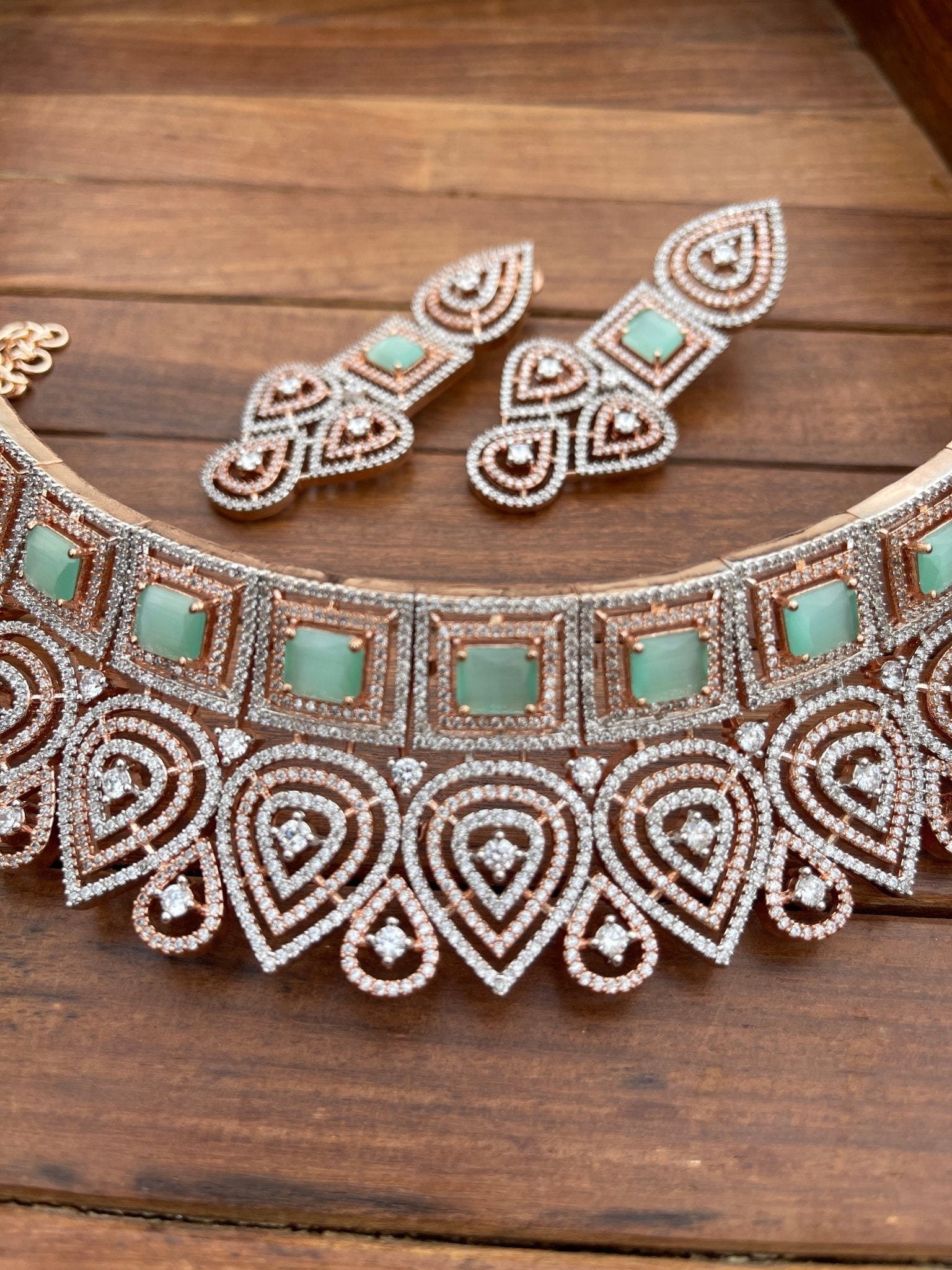 Rosegold touch pastel green high neck classic choker - Alluring Accessories