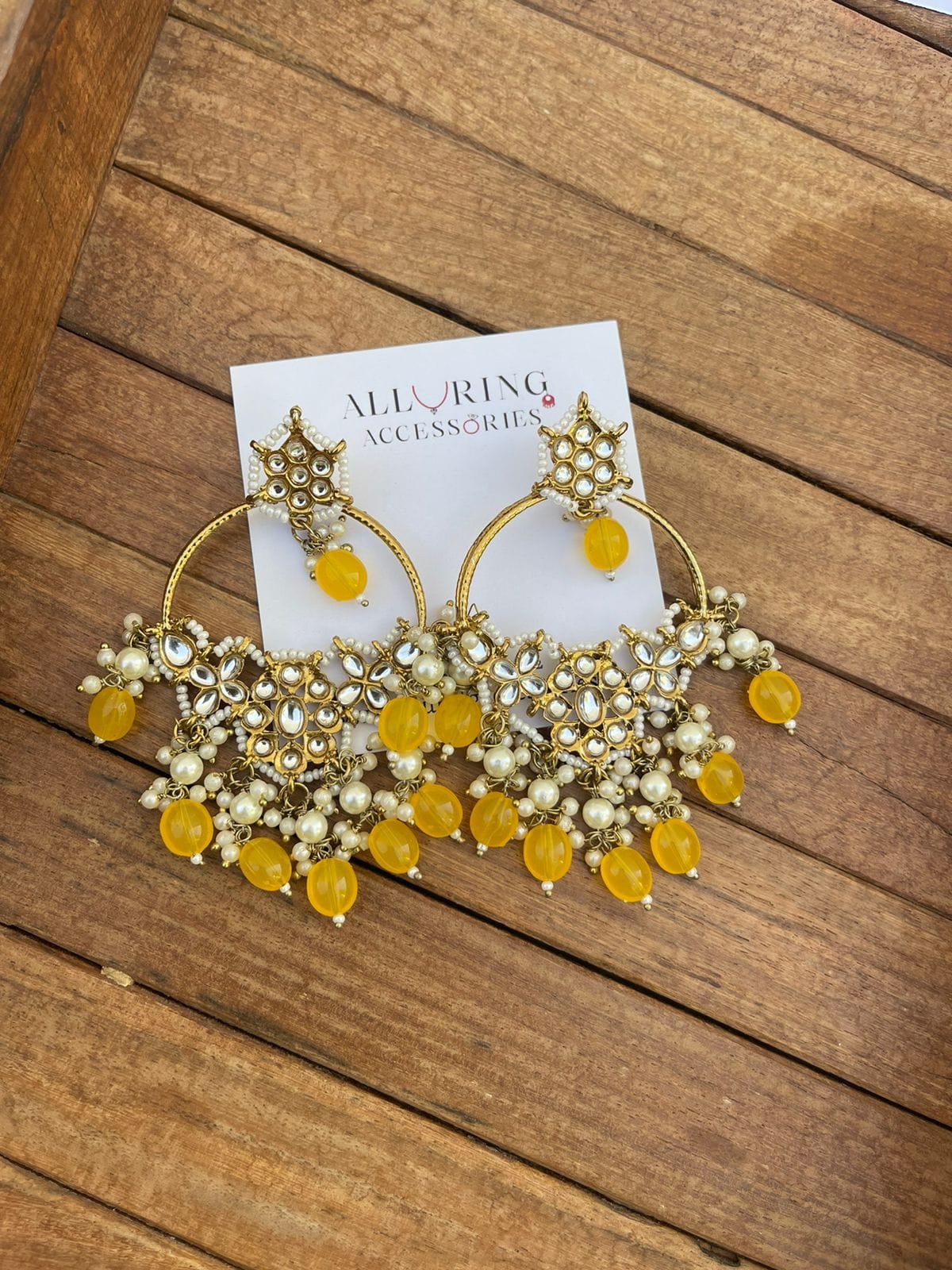 Round flower pearl kundan hanging earrings - Alluring Accessories