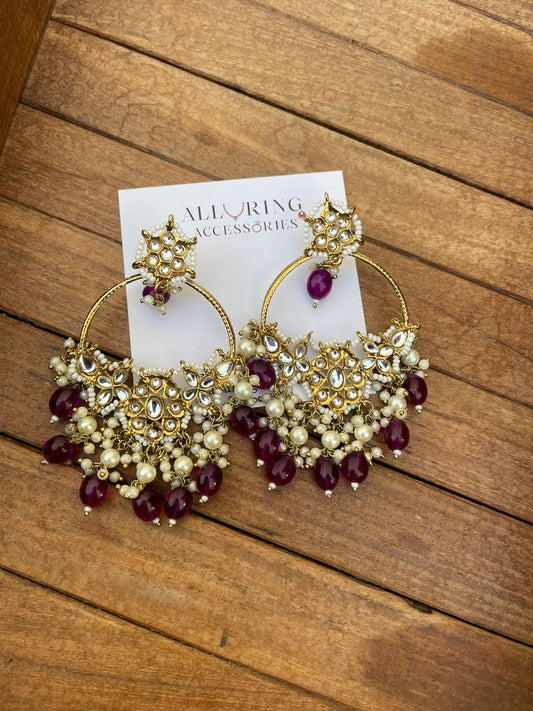 Round flower pearl kundan hanging earrings - Alluring Accessories