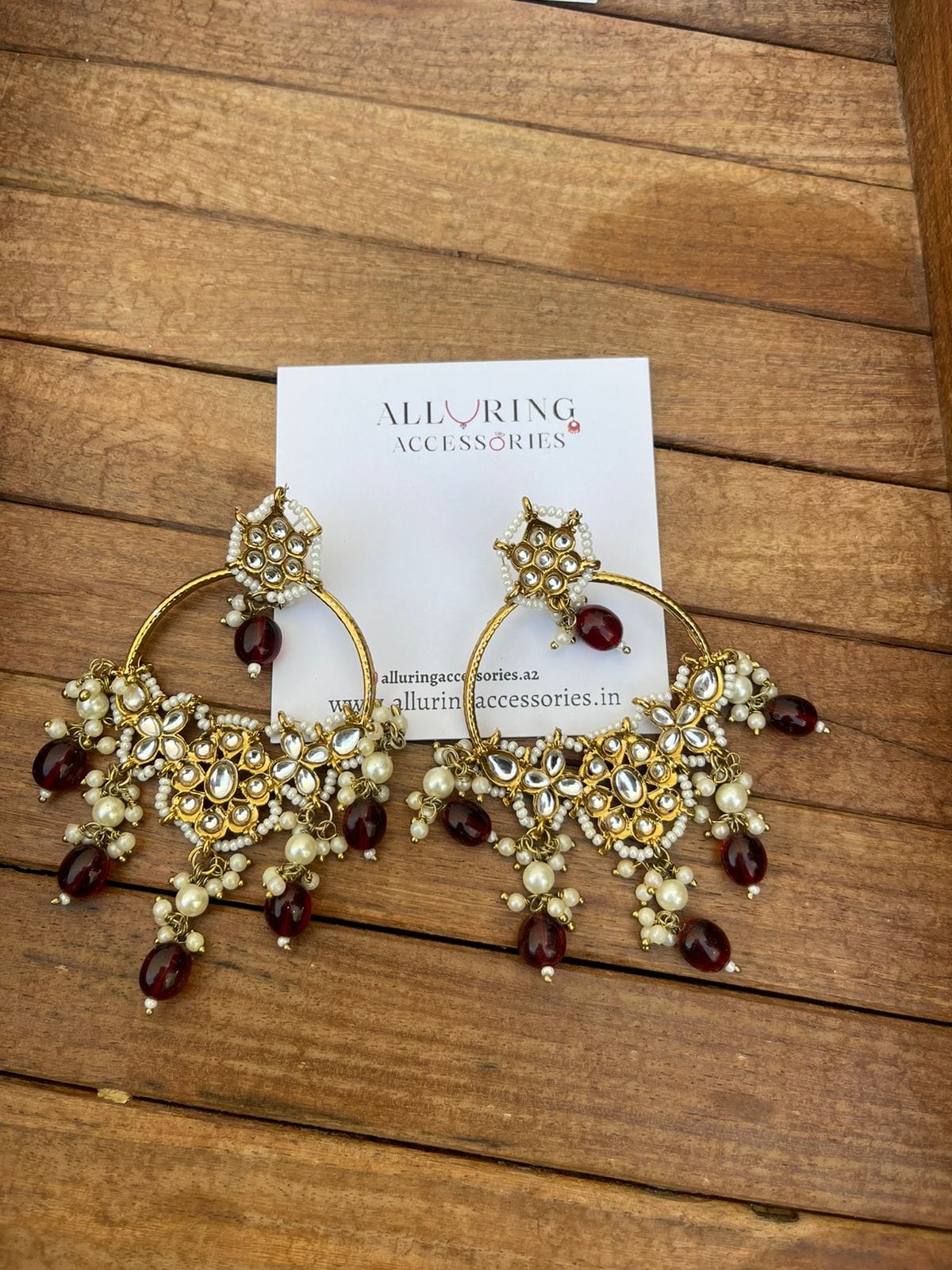 Round flower pearl kundan hanging earrings - Alluring Accessories