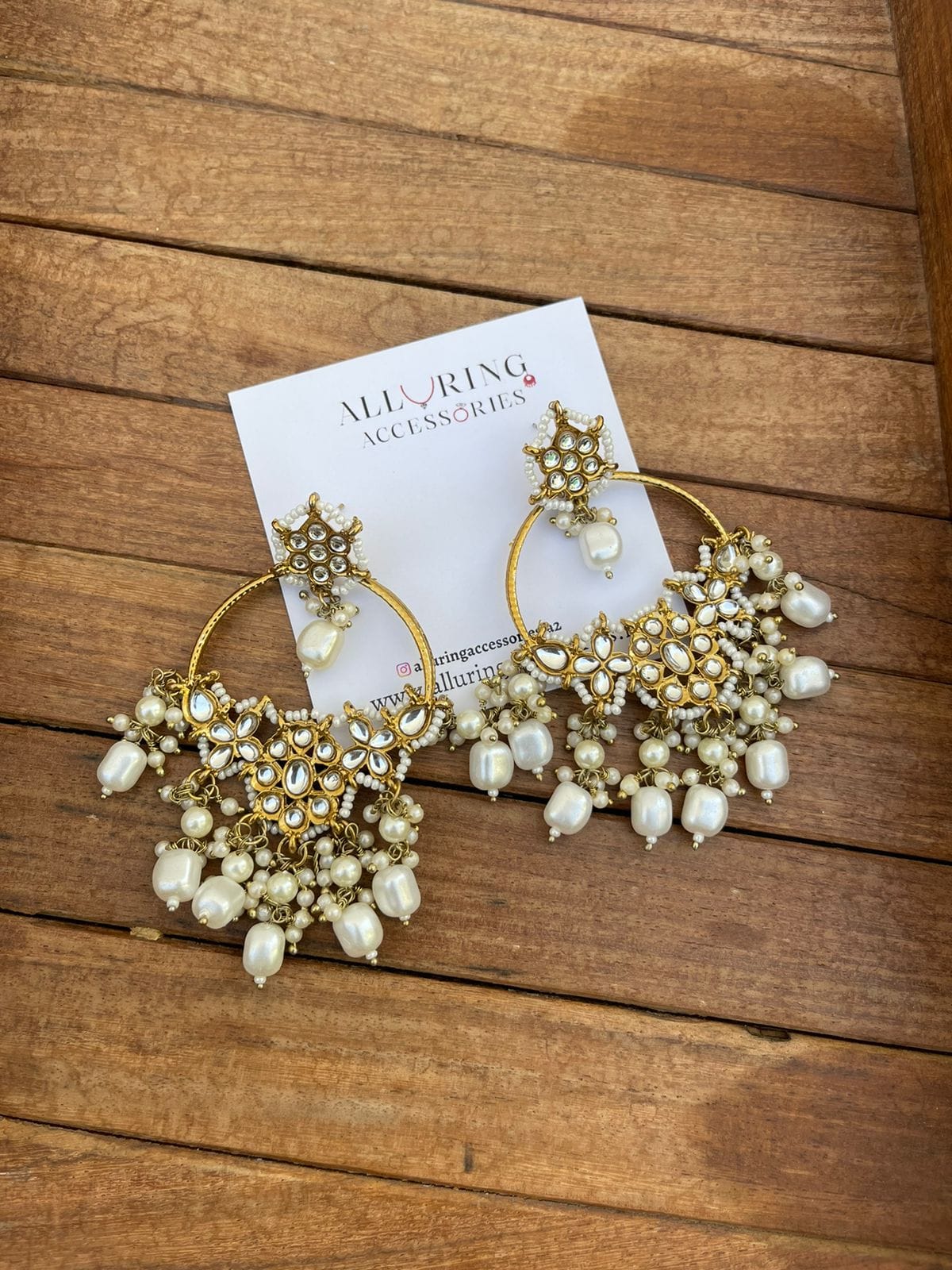 Round flower pearl kundan hanging earrings - Alluring Accessories