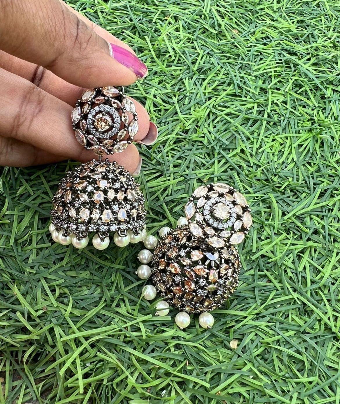 Round stud revolving jhumkas - Alluring Accessories