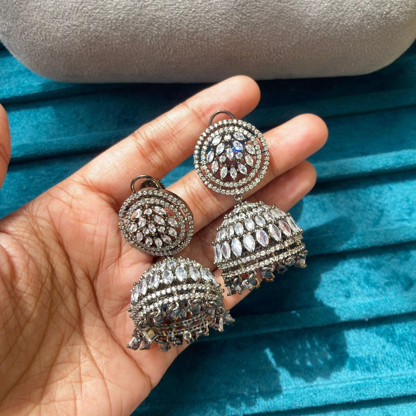 Round zircon revolving jhumkas - Alluring Accessories