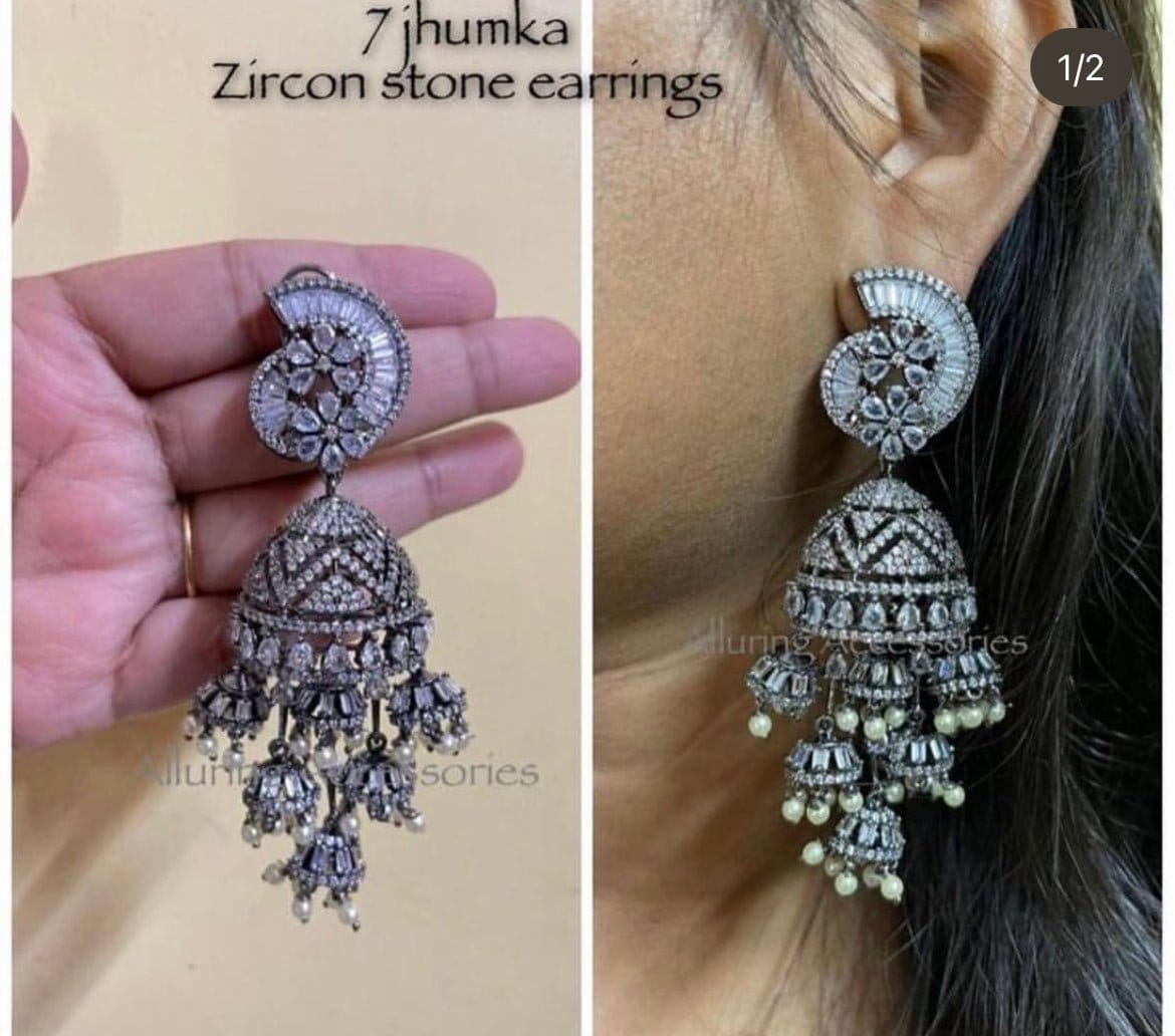 Seven jhumka zircon earrings - Alluring Accessories