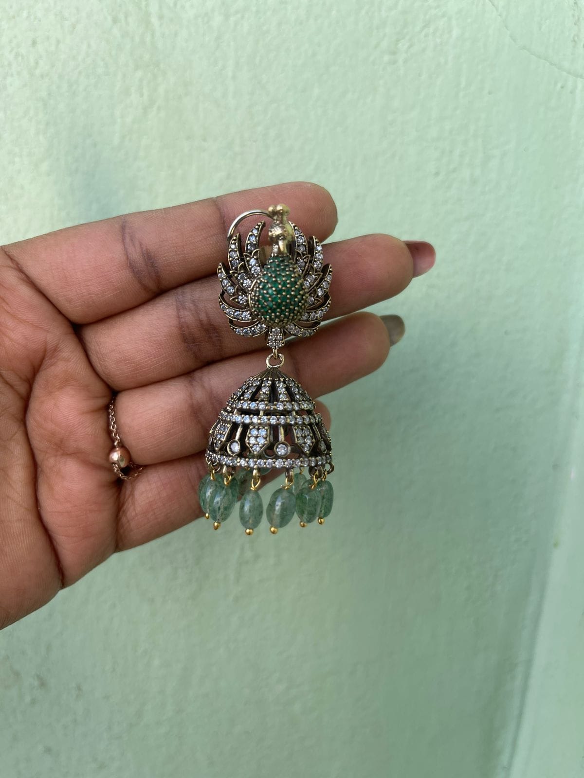 Side peacock victorian kundan jhumkas - Alluring Accessories