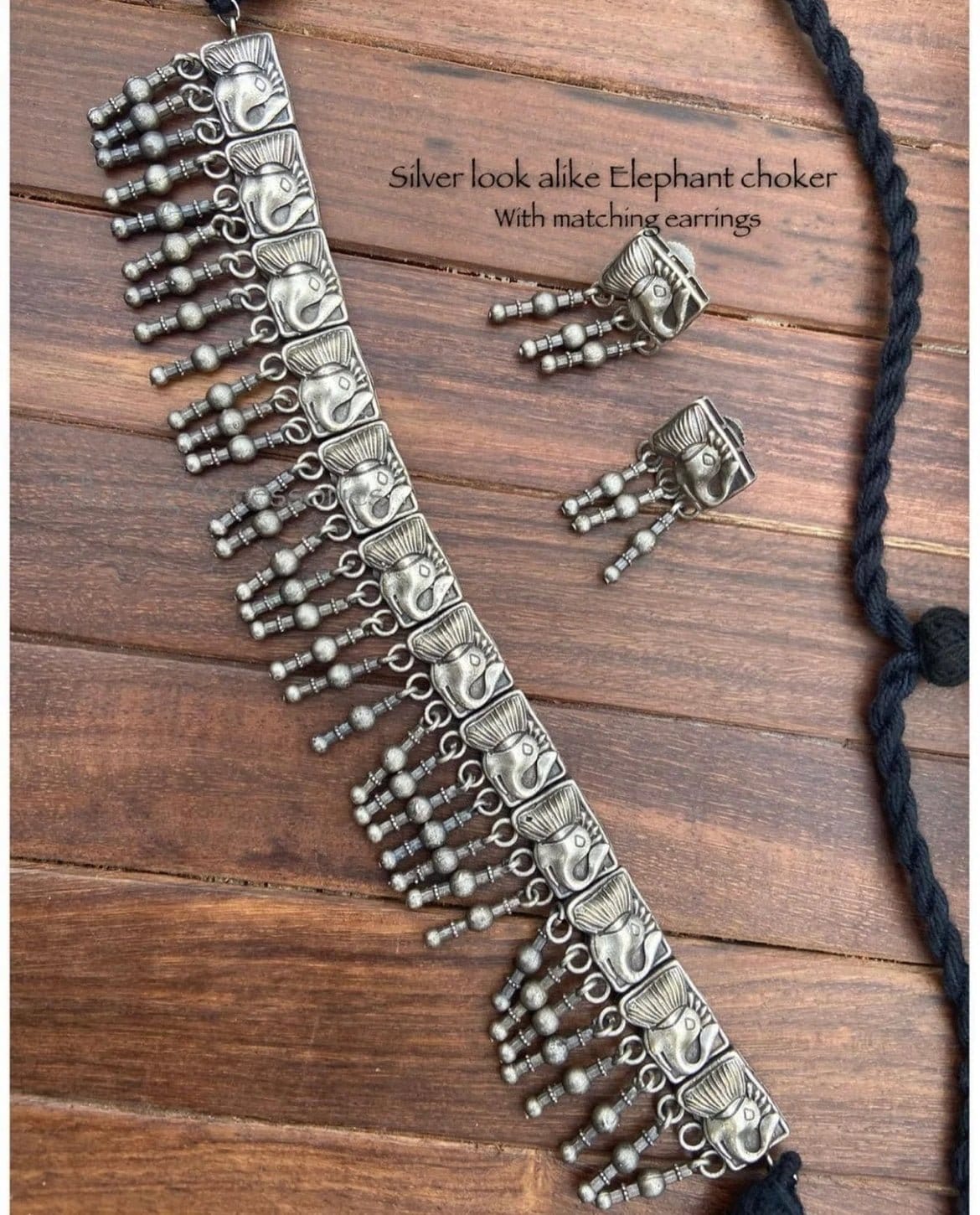 Silver look alike elephant choker with matching earrings - Alluring Accessories