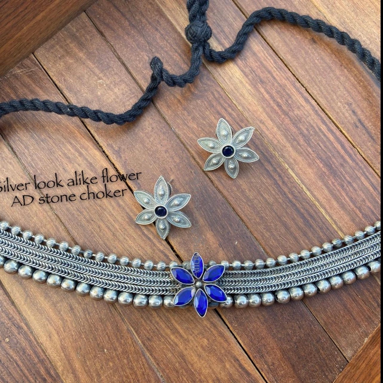 Silver look alike flower AD stone choker - Alluring Accessories