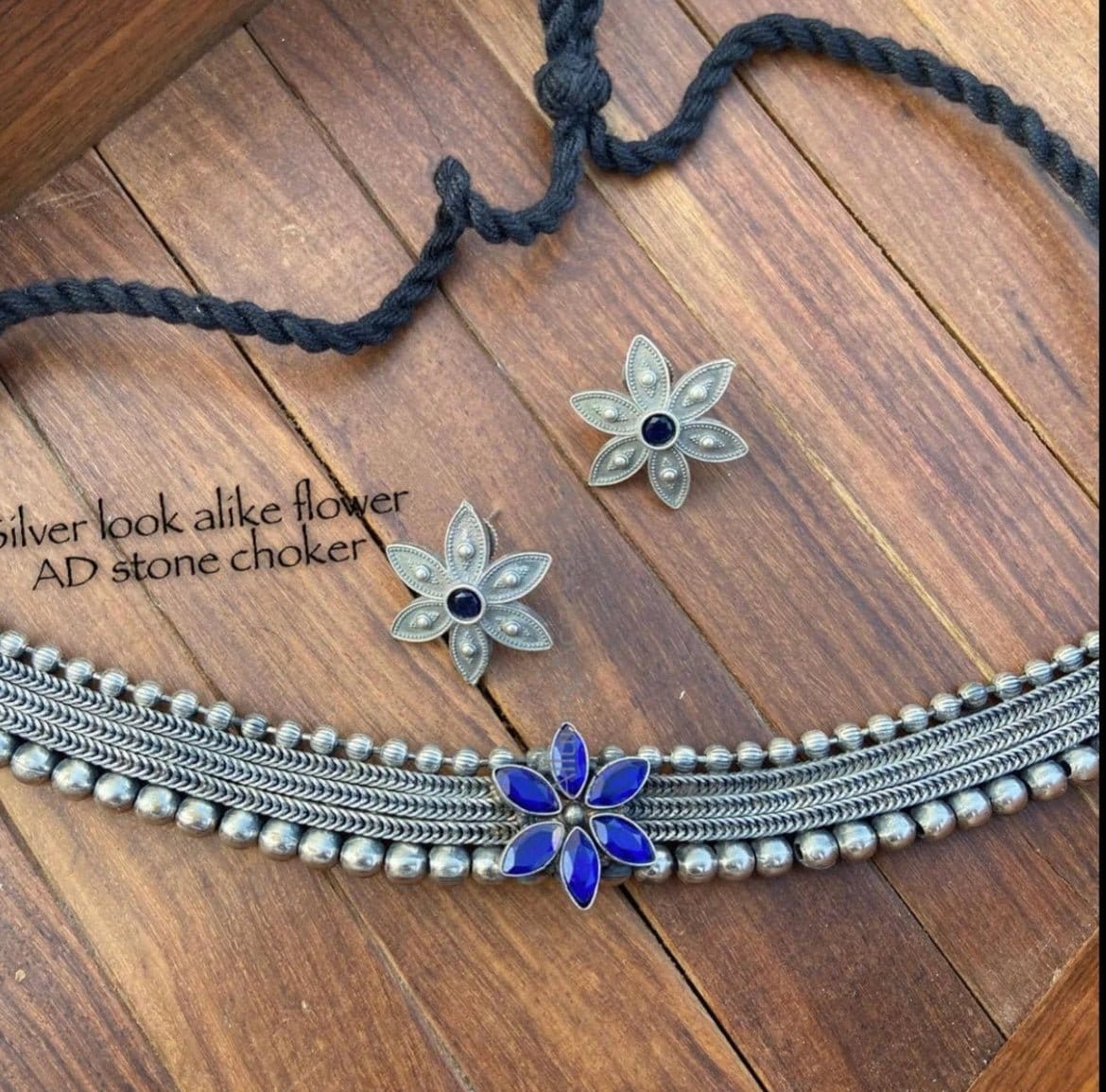 Silver look alike flower AD stone choker - Alluring Accessories