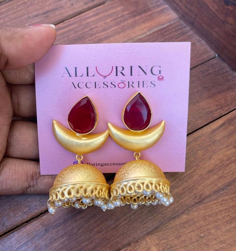 Single stone gold plated earrings - Alluring Accessories