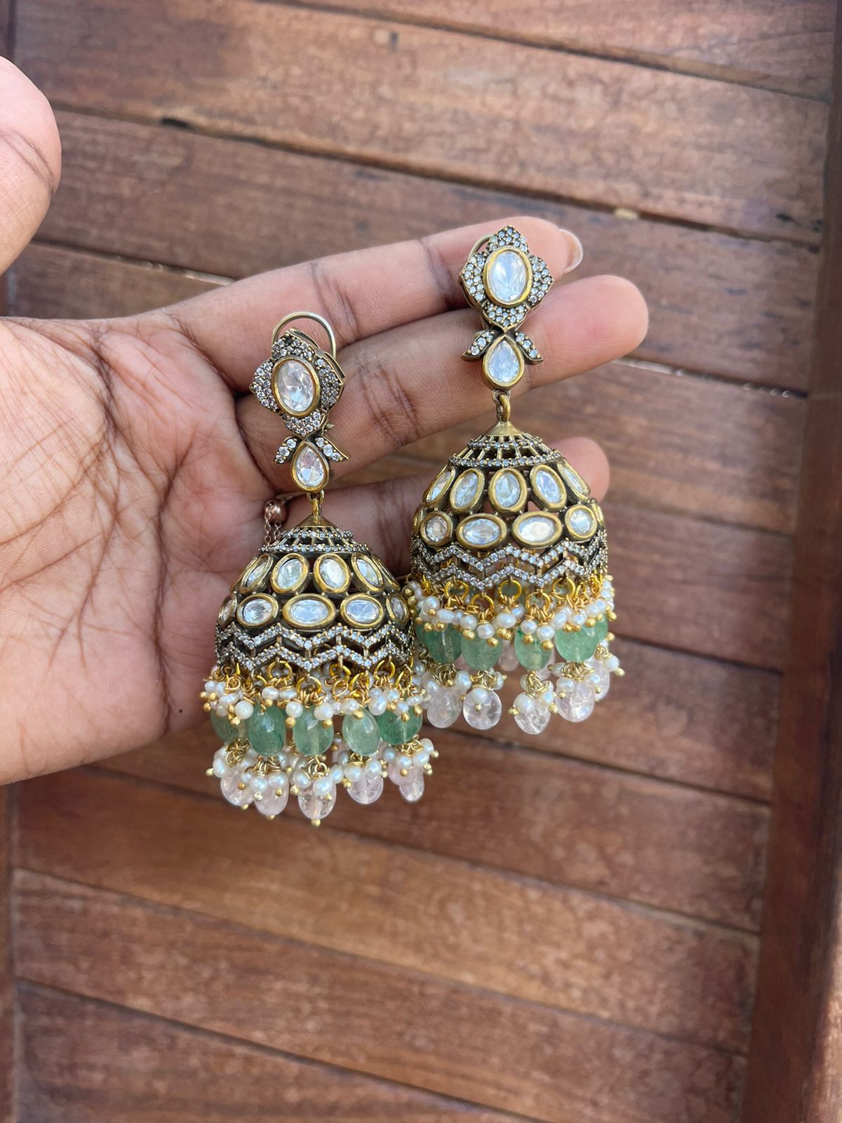 Single stone pastel Victorian stylish jhumkas - Alluring Accessories