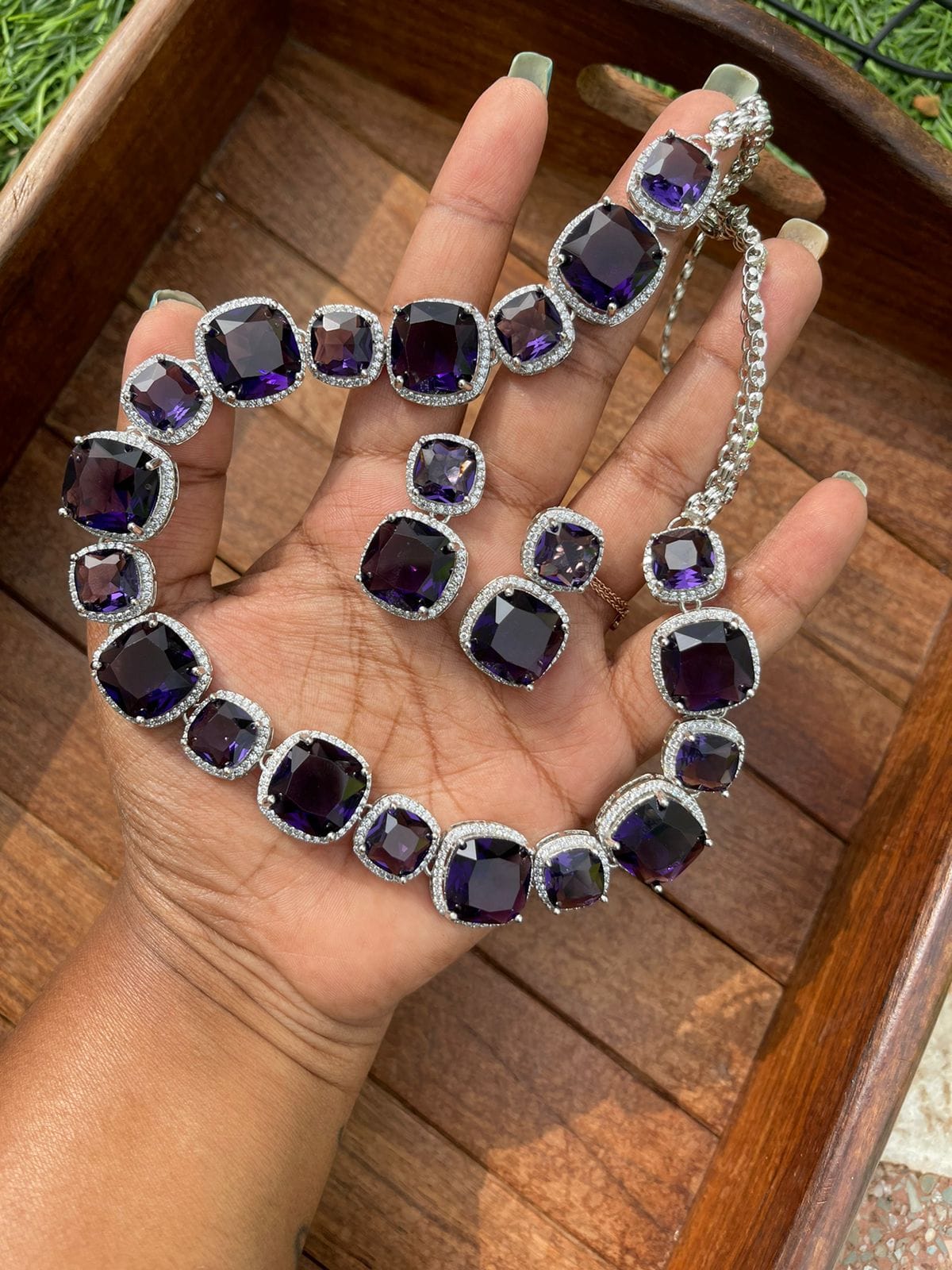 Size varying square crystal partywear necklace - Alluring Accessories