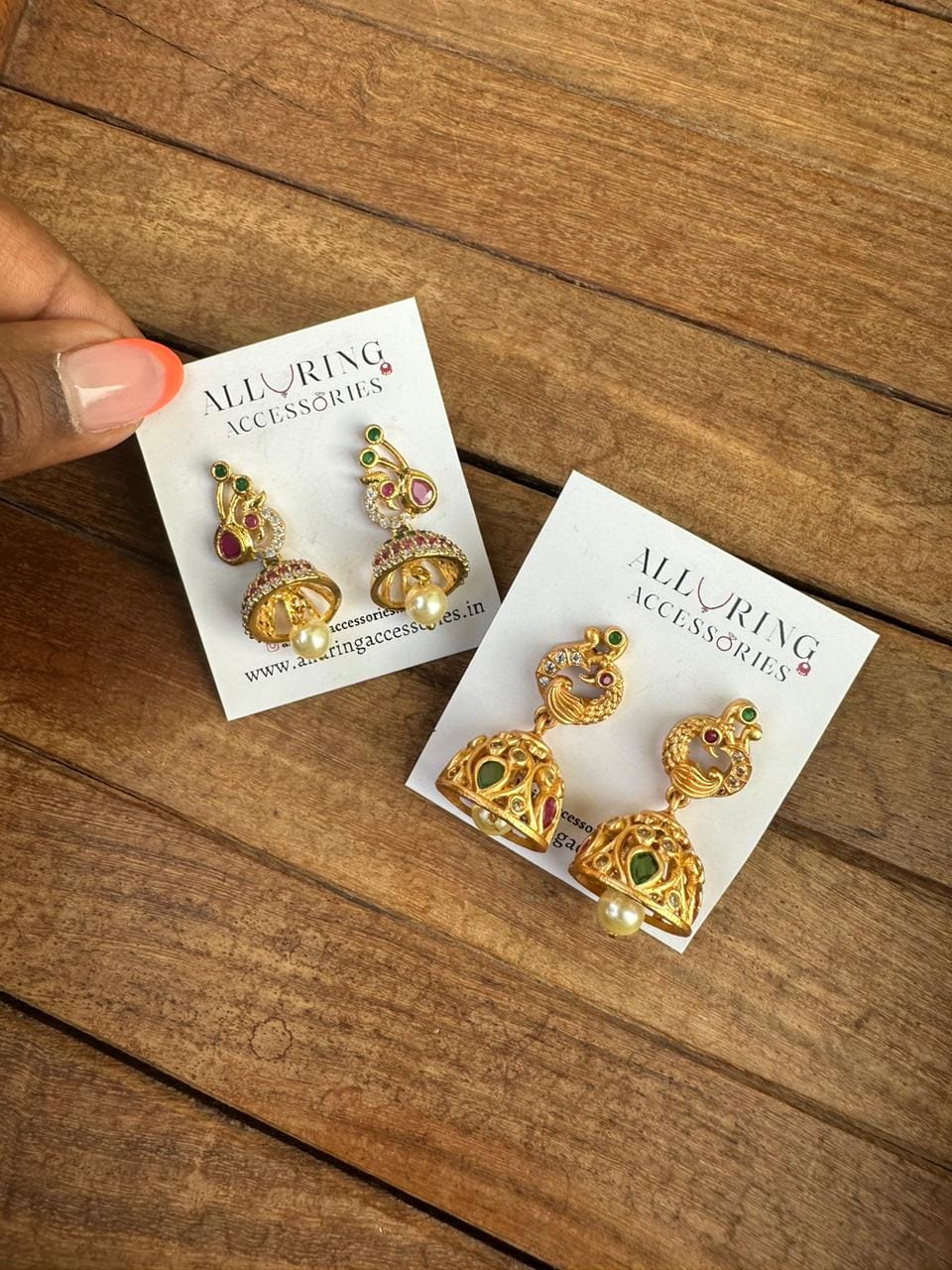 Small peacock gold jhumkas - Alluring Accessories