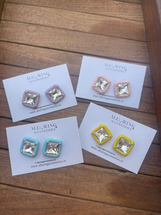 Sparkling square pastel studs - Alluring Accessories