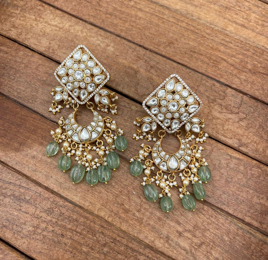 Square real kundan chandbali earrings - Alluring Accessories