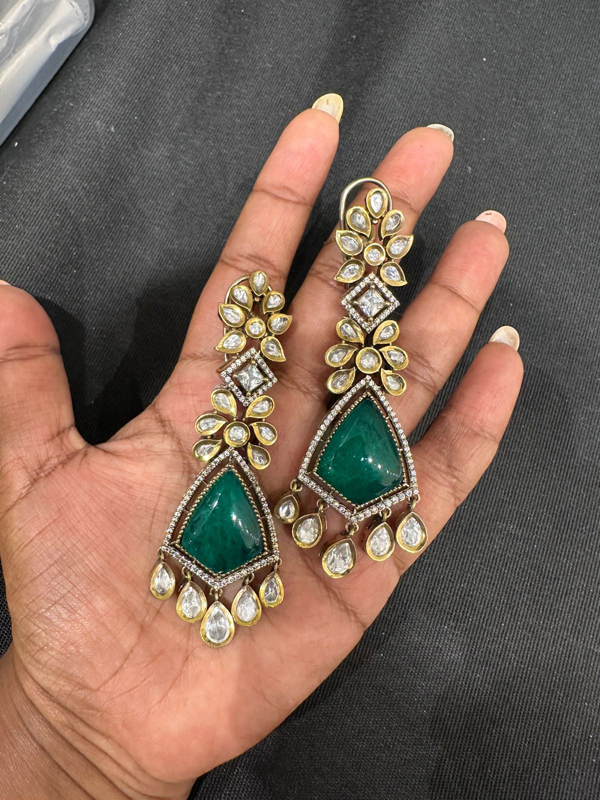 Statement kundan triangle drop earrings - Alluring Accessories