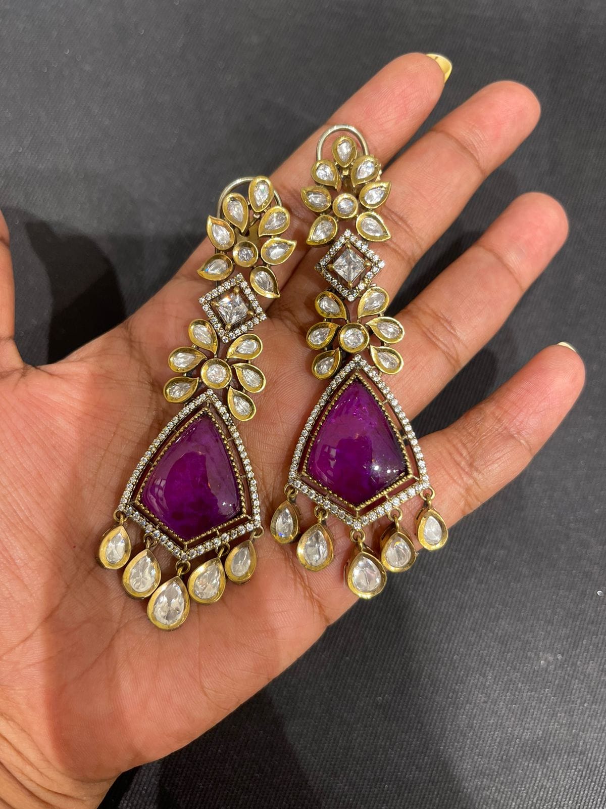 Statement kundan triangle drop earrings - Alluring Accessories