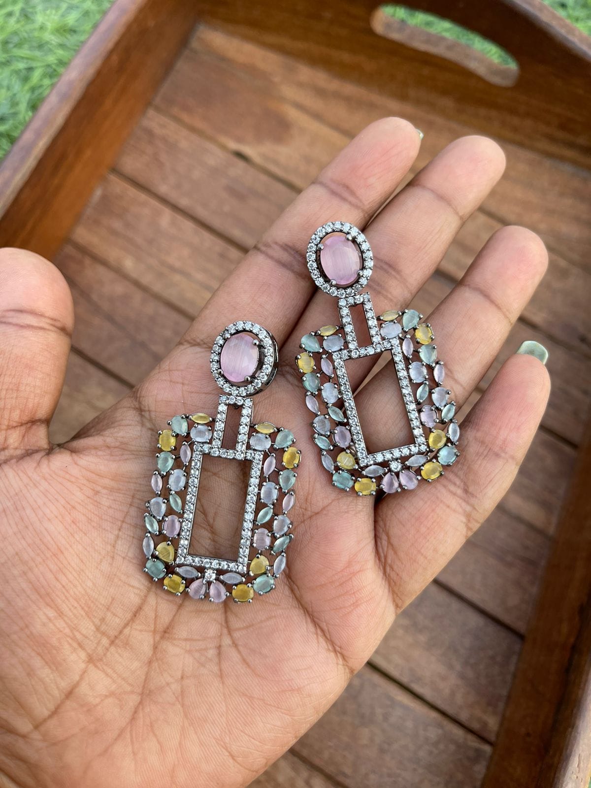 Statement rectangle zircon earrings - Alluring Accessories