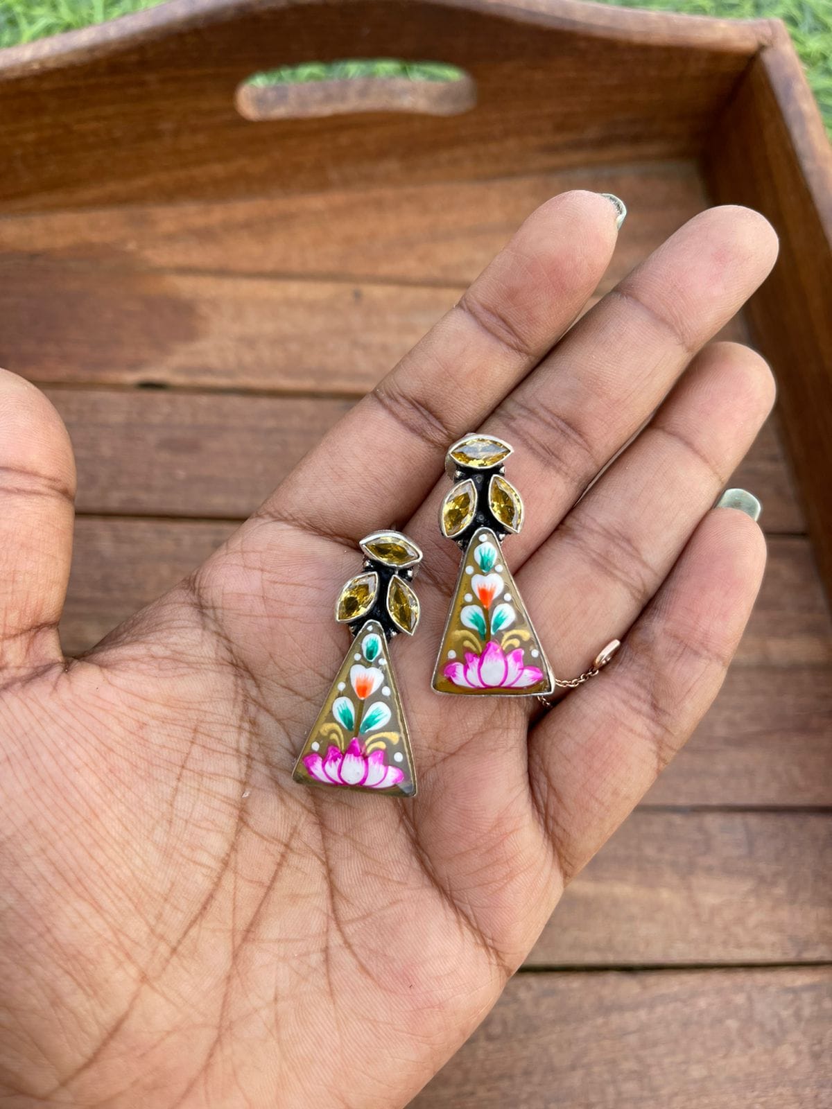 Statement triangle meenakari earrings - Alluring Accessories