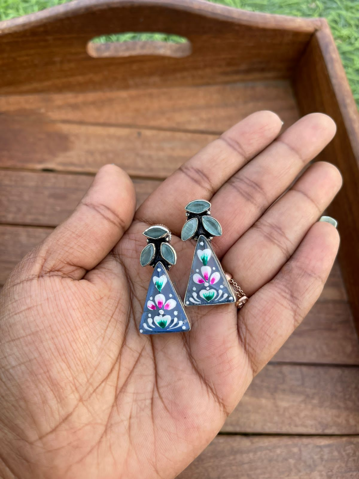 Statement triangle meenakari earrings - Alluring Accessories