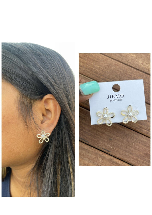 Sterling silver big flower pearl earrings - Alluring Accessories