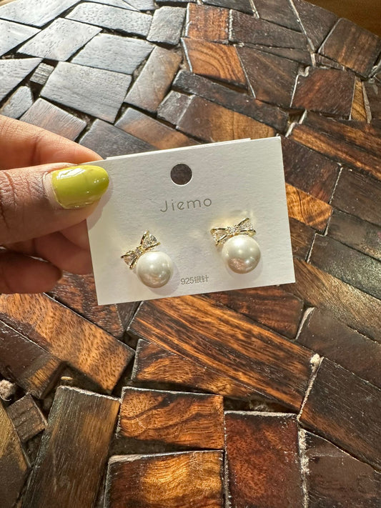 Sterling silver bow pearl studs - Alluring Accessories