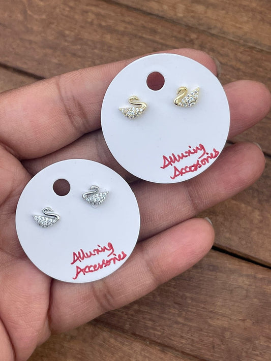 Sterling silver cute small swan studs - Alluring Accessories