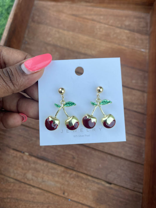 Sterling silver Green leaf Cherry earrings - Alluring Accessories