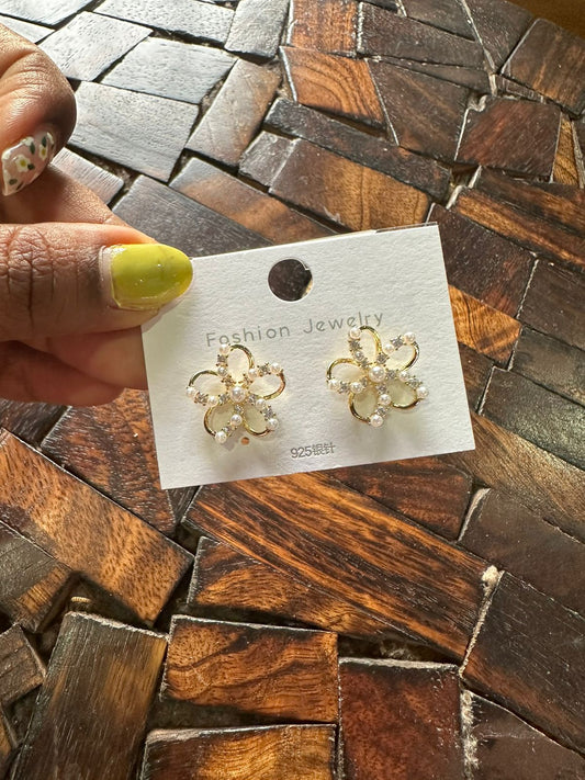 Sterling silver pearl big size flower studs - Alluring Accessories