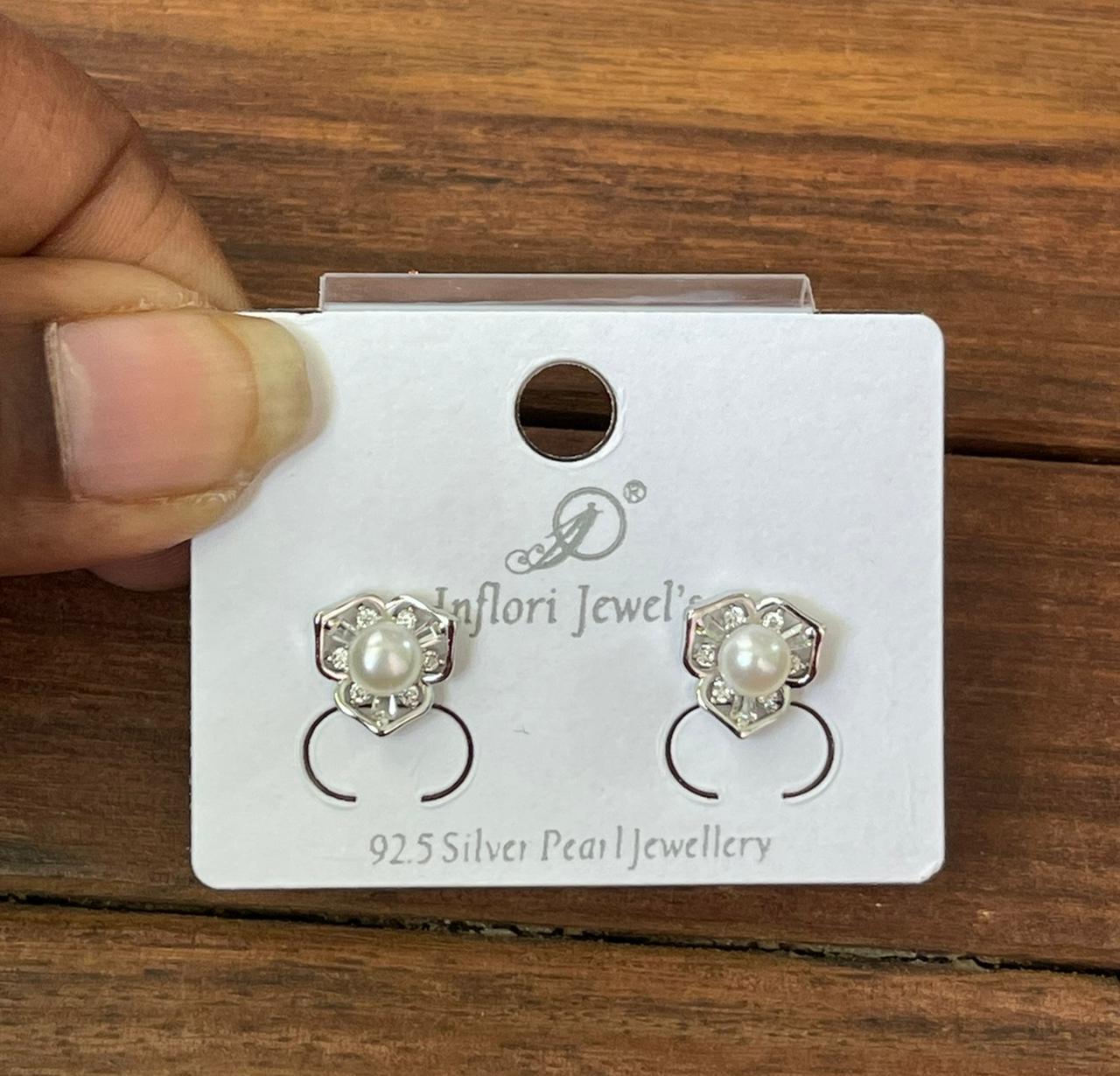 Sterling silver single pearl 3 petal earrings