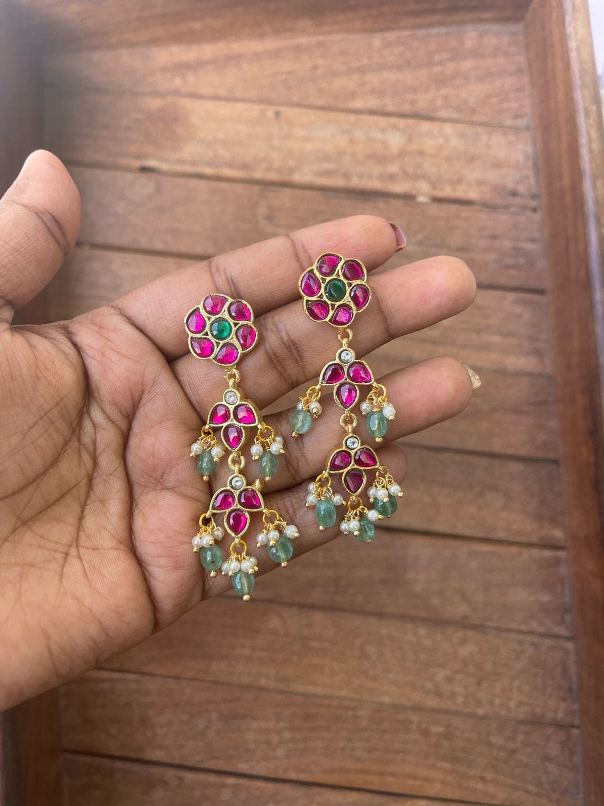 Stylish flower hanging real kundan earrings - Alluring Accessories