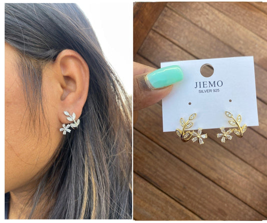 Stylish leaf flower earcuff sterling silver earrings - Alluring Accessories