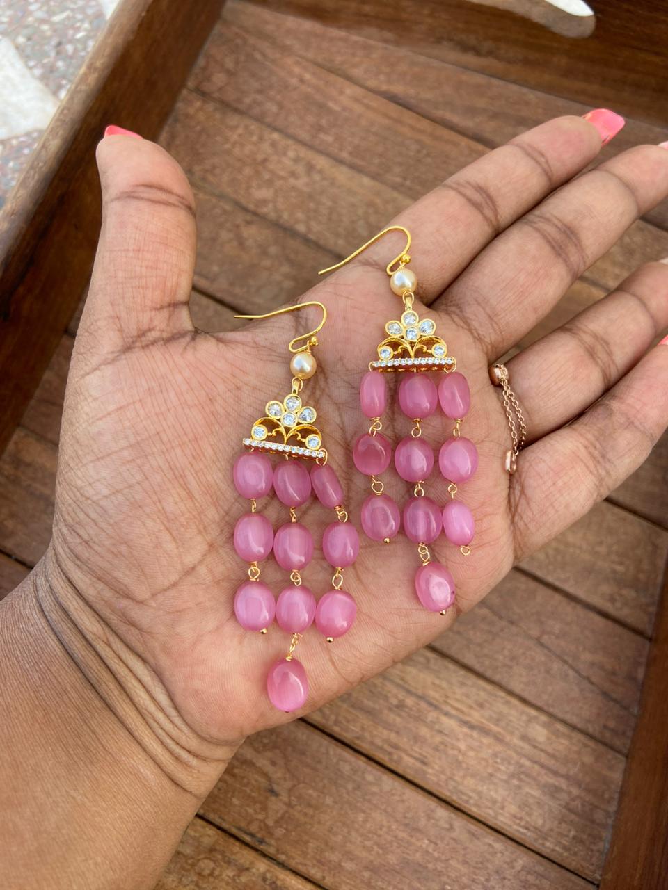 Ten pearl hanging strawberry bead earrings - Alluring Accessories