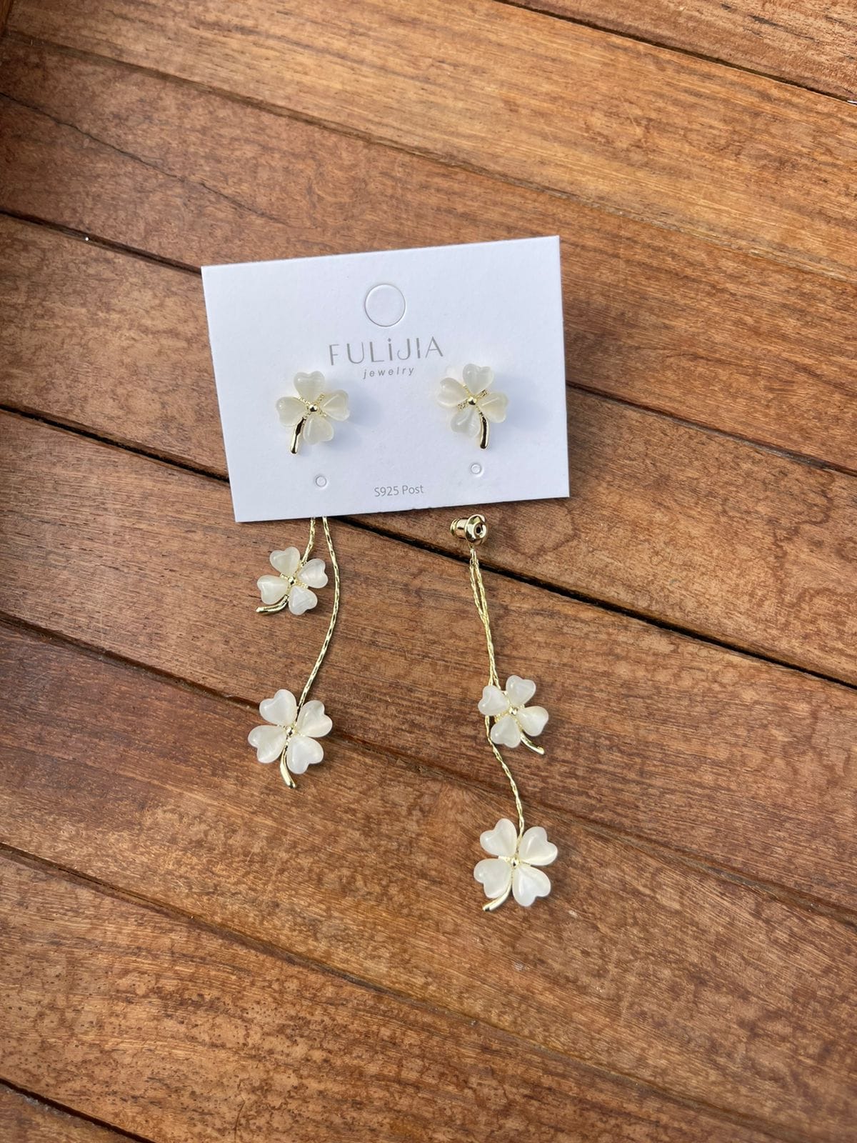 Three flower front and back ceramic earrings - Alluring Accessories