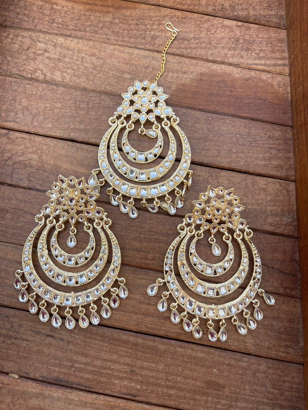 Three layered chandbalis with mangteeka - Alluring Accessories