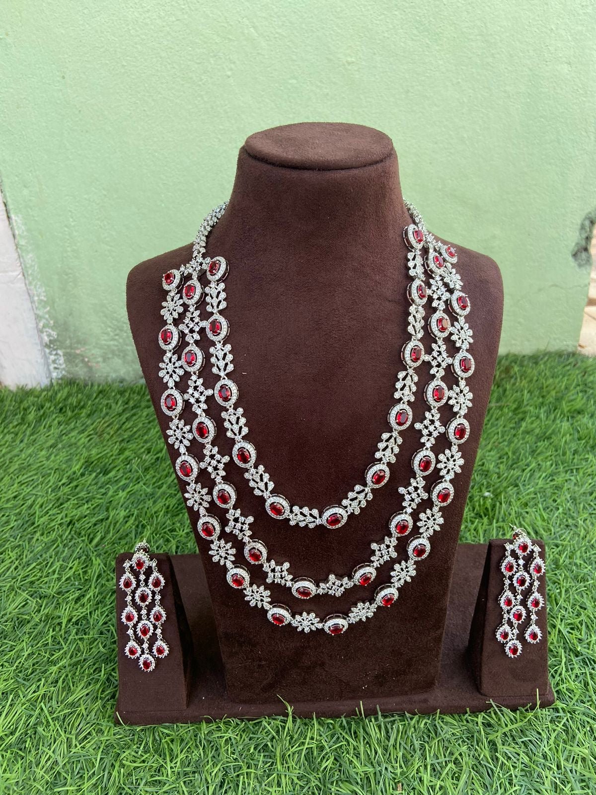 Three layered diamond finish necklace - Alluring Accessories