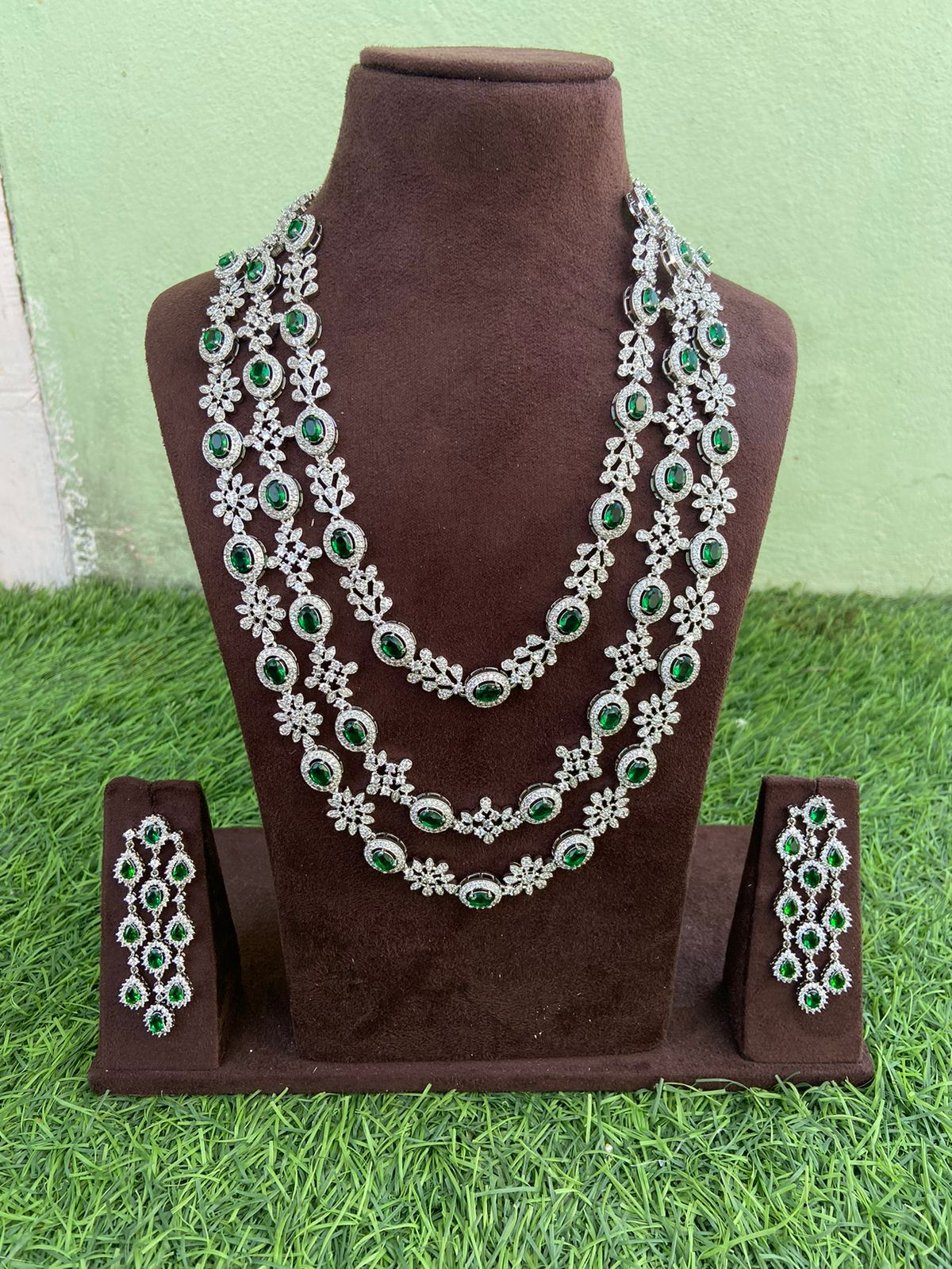 Three layered diamond finish necklace - Alluring Accessories