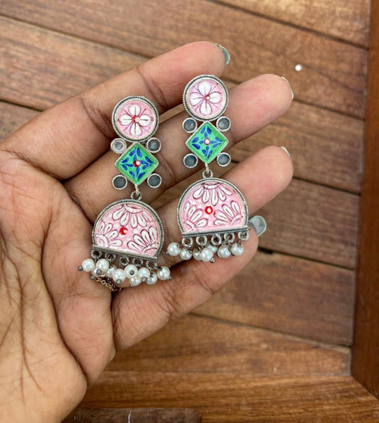 Three layered dual shade meenakari earrings - Alluring Accessories