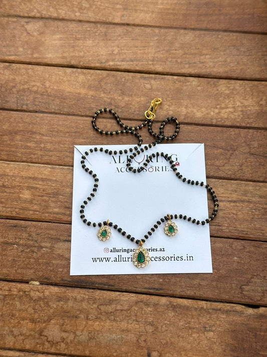 Three pearl kundan black beads necklace - Alluring Accessories