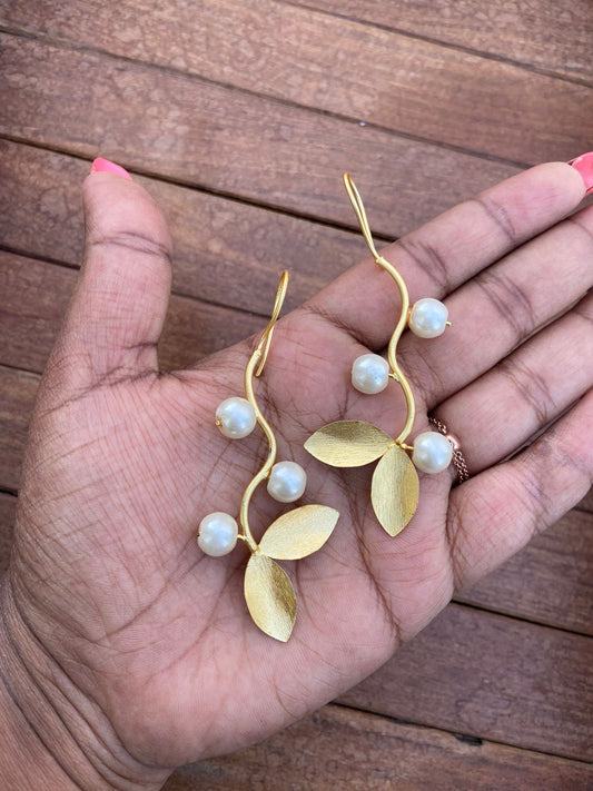 Three pearl leaf stylish drops - Alluring Accessories