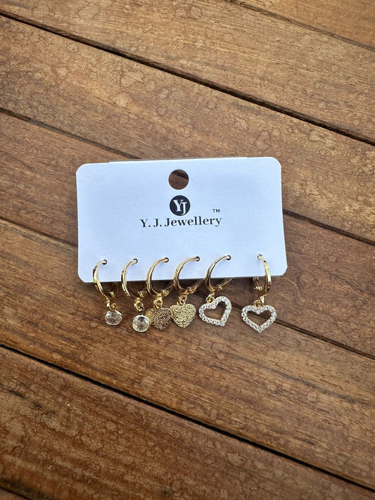 Three ring gold heart hoops - Alluring Accessories