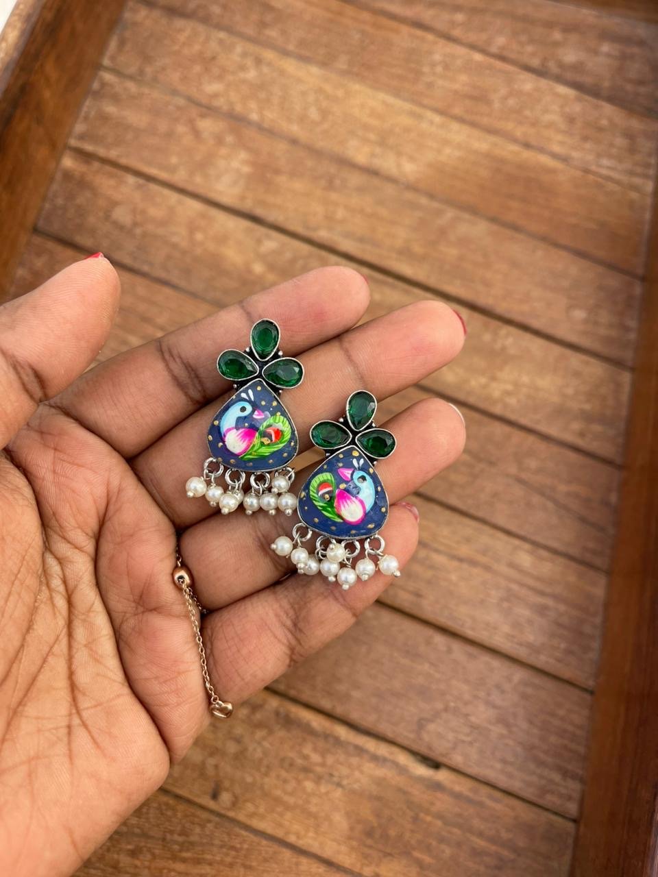 Three stone desi enamel print earrings - Alluring Accessories