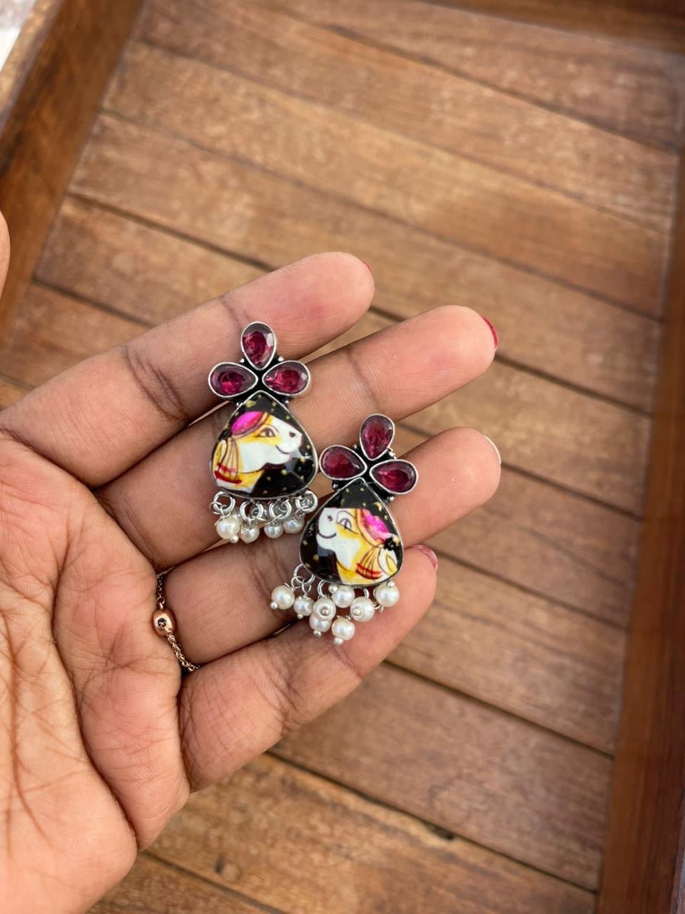 Three stone desi enamel print earrings - Alluring Accessories