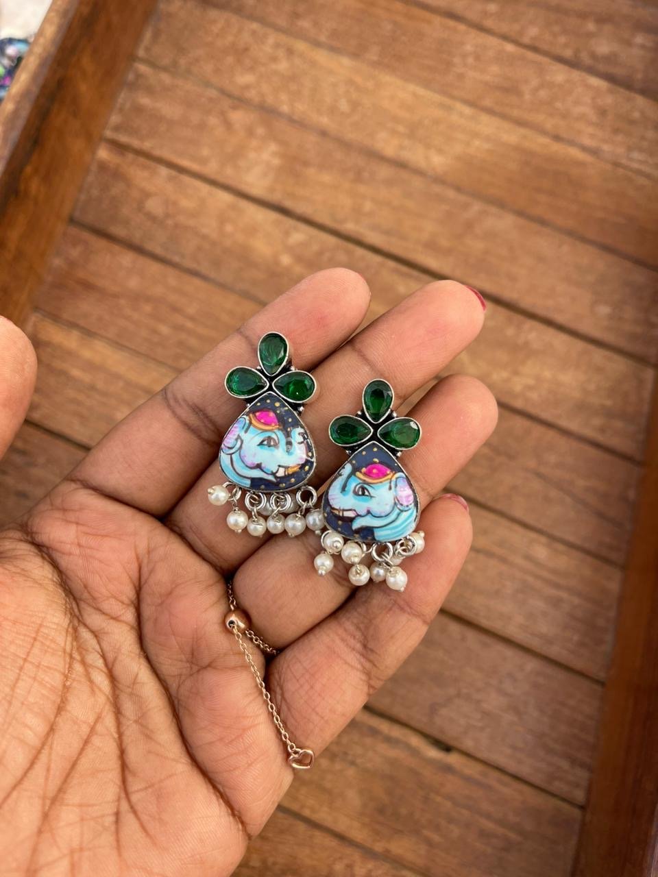 Three stone desi enamel print earrings - Alluring Accessories