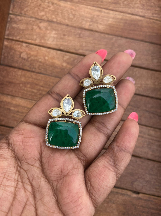 Three stone emerald rectangle studs - Alluring Accessories