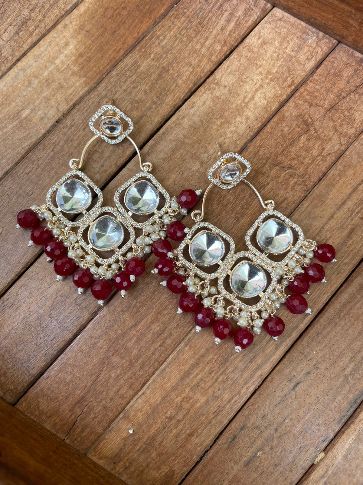 Three stone kundan chandbali earrings - Alluring Accessories